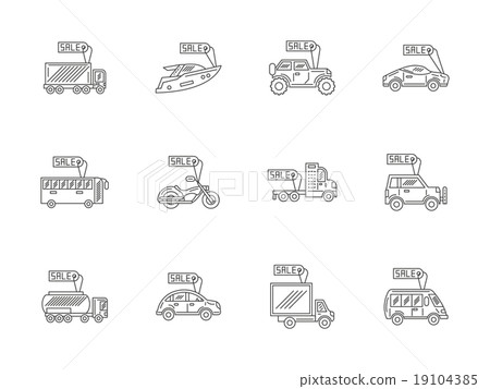 Car rent and sale flat line vector icons set 19104385