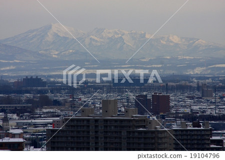 Winter skyline seen from the hill of Sapporo Nishi Ward and Kabato mountain area 19104796