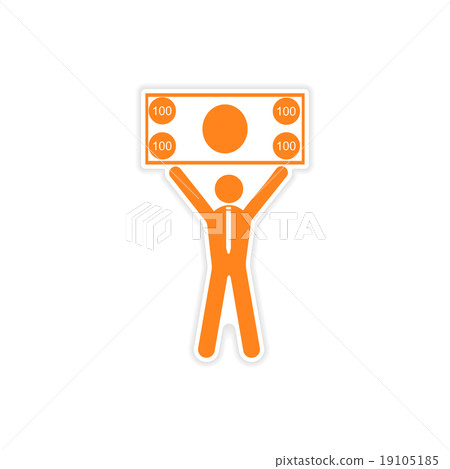 stylish sticker on paper man holding banknote - Stock Illustration ...