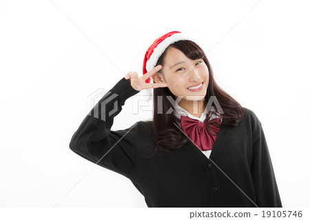 Pretty school girls wearing Santa's hat Pretty school girls wearing Santa's hat 19105746