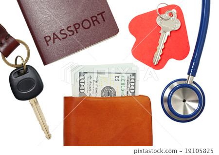 Car house key passport and stethoscope with wallet 19105825