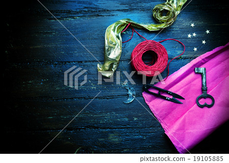 Decoration elements for craft on old wooden table. Decoration elements for craft on old wooden table. 19105885