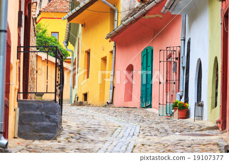 Medieval street view in Sighisoara 19107377