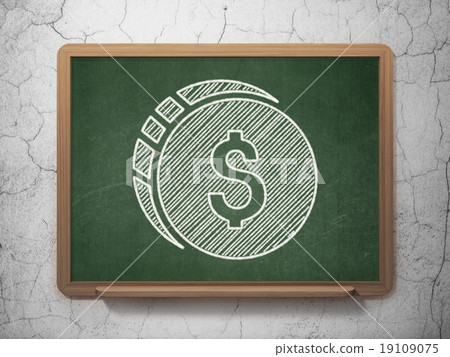Money concept: Dollar Coin on chalkboard Money concept: Dollar Coin on chalkboard 19109075