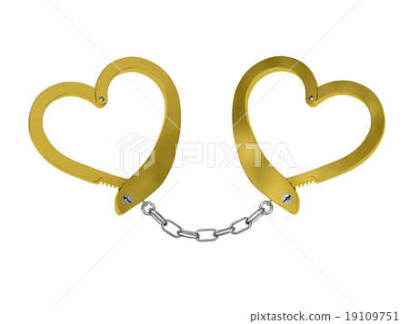 Golden handcuffs of love isolated on white 19109751