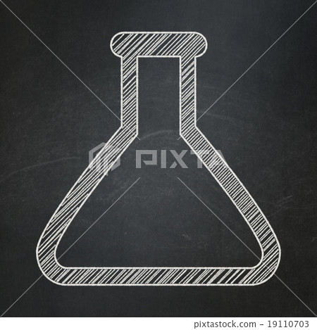 Science concept: Flask on chalkboard background 19110703