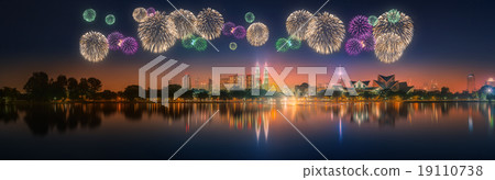 Fireworks above cityscape of Kuala Lumpur  19110738