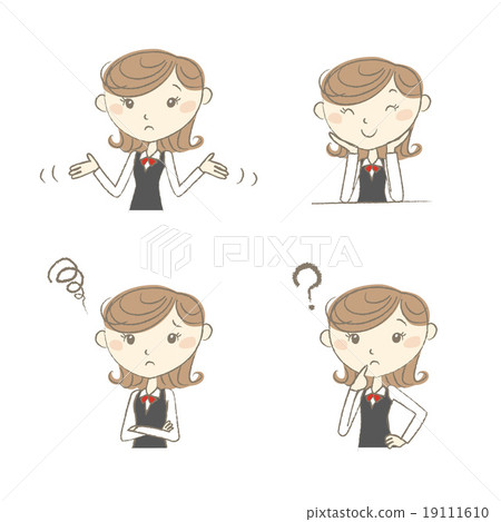 制服的一名婦女有各種各樣的表情和姿勢的 19111610