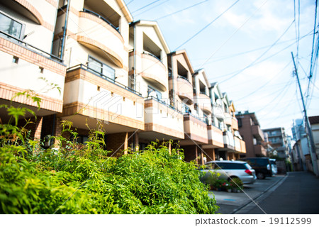 Apartment houses and street trees Apartment houses and street trees 19112599