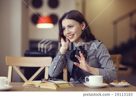 young girl in the cafe, book, reading, coffee young girl in the cafe, book, reading, coffee 19113183