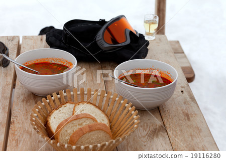 Lunch at Georgia ski resort, kharcho and chacha 19116280