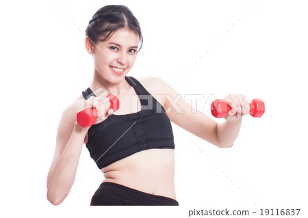 Sport woman doing exercise with lifting weights 19116837