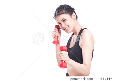 Sport woman doing exercise with lifting weights 19117116