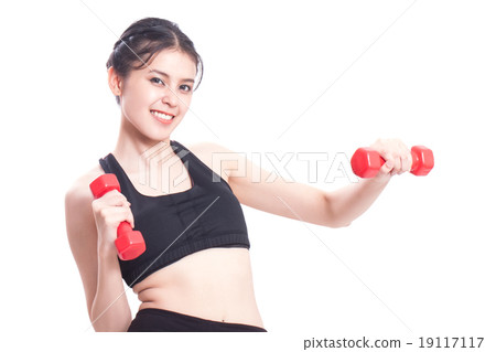Sport woman doing exercise with lifting weights 19117117