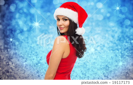 beautiful sexy woman in santa hat and red dress 19117173