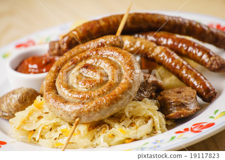 German sausages with sauerkraut 19117823