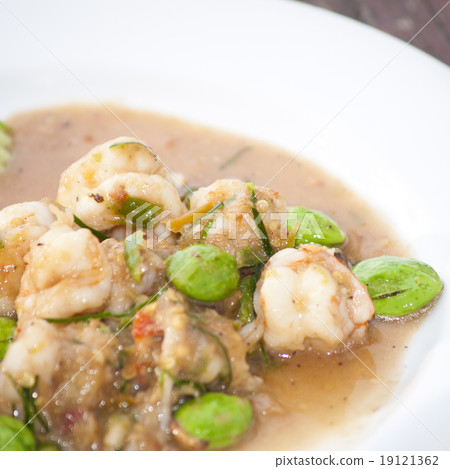 Thai food style spicy fried stink bean with shrimp Thai food style spicy fried stink bean with shrimp 19121362
