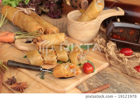 Fried spring rolls traditional for appetizer food. 19121978