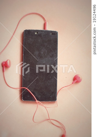 Smart phone with red earphone Smart phone with red earphone 19124496