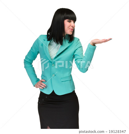 Business woman presenting a copyspace. Isolated on 19128347