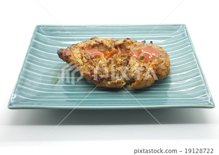 Grilled chicken meat on dish Grilled chicken meat on dish 19128722