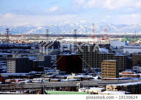 Winter skyline seen from the hill of Sapporo Nishi Ward and mountains behind 19130624