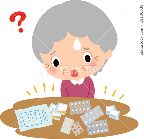 Senior women confused with lots of prescription drugs 19130639