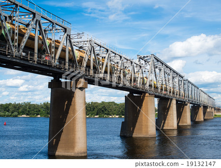 Railroad bridge with freight train Railroad bridge with freight train 19132147
