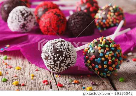 Festive chocolate cake pops with candy sprinkles 19135842