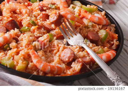 Creole jambalaya close-up on the table. horizontal Creole jambalaya close-up on the table. horizontal 19136167