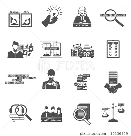 Compliance copyright law black icons set 19136329