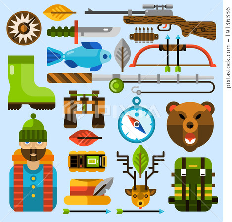 Hunting and Fishing Icons Set 19136336