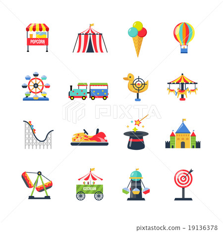 Flat Color Isolated Amusement Park Icons 19136378