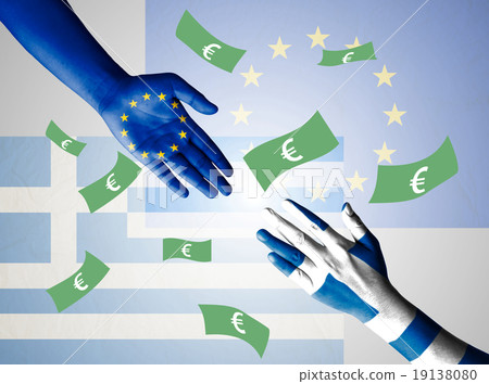 Flag of European Union and Greece painted on hand Flag of European Union and Greece painted on hand 19138080