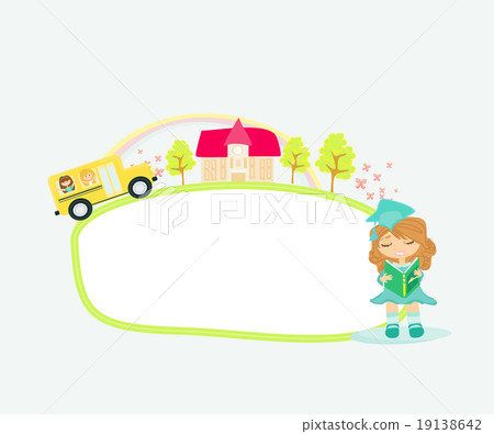 school bus heading to school with happy children school bus heading to school with happy children 19138642