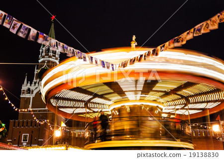 illuminated merry-go-round on Red Square on Moscow illuminated merry-go-round on Red Square on Moscow 19138830