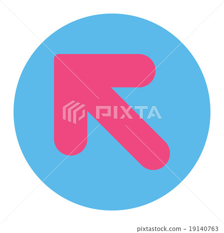 Arrow Up Left flat pink and blue colors round button 19140763