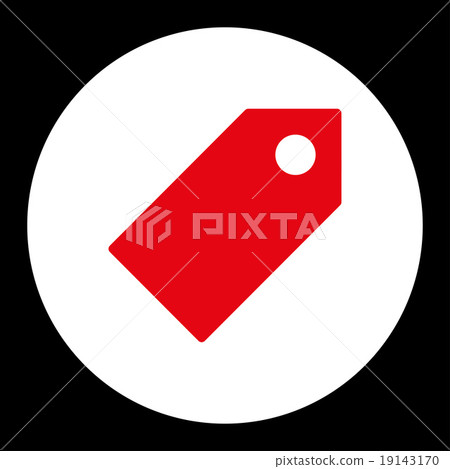 Tag flat red and white colors round button 19143170