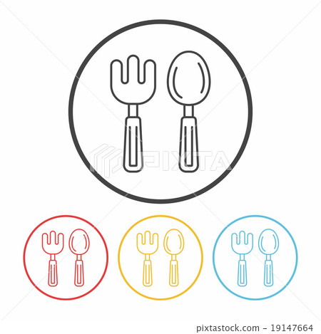 baby spoon and fork line icon - Stock Illustration [19147664] - PIXTA