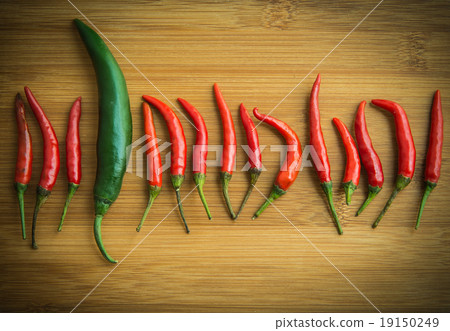 Big green chilli in small Red chilli on chopping Big green chilli in small Red chilli on chopping 19150249