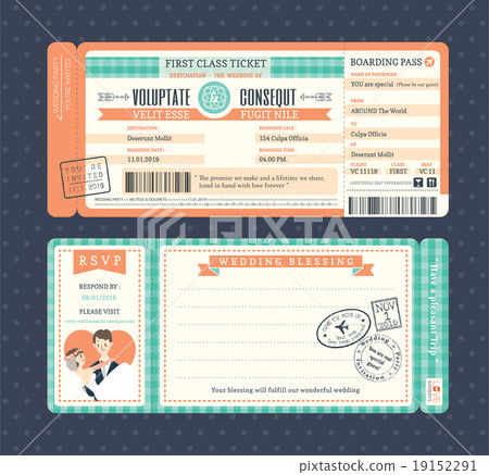 Pastel Retro Boarding Pass Wedding Card Template Pastel Retro Boarding Pass Wedding Card Template 19152291