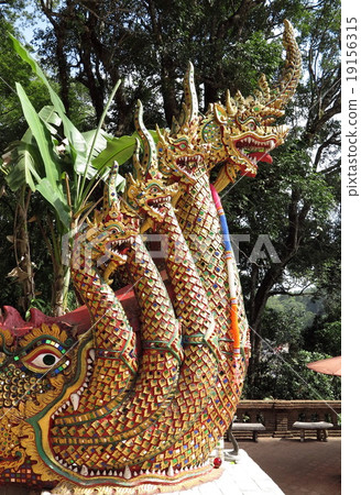 Naga (snake) figure at the stair of temple 19156315