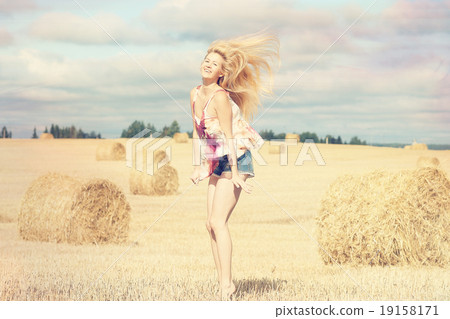 young blonde autumn field sun 19158171