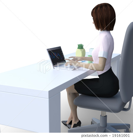 使用個人計算機perming3DCG例證材料的婦女 使用個人計算機perming3DCG例證材料的婦女 19161001