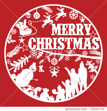 Papercut style kids waving to flying Santa and rei Papercut style kids waving to flying Santa and rei 19161155