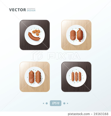sausages, Hot dog Icons design food on wood sausages, Hot dog Icons design food on wood 19163168
