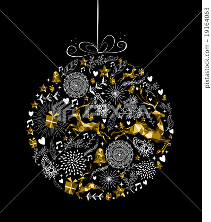 Merry christmas new year ornament ball gold deer Merry christmas new year ornament ball gold deer 19164063