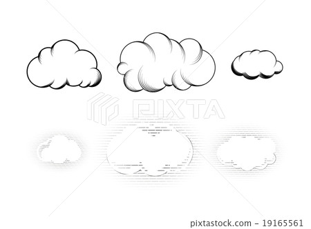 Set of six retro drawn engraving clouds Set of six retro drawn engraving clouds 19165561
