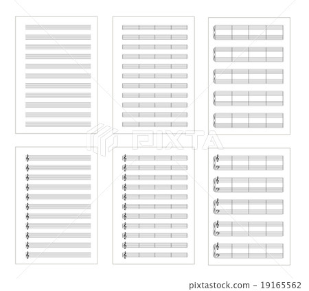 Set of six types music note staves, a4 sheets 19165562