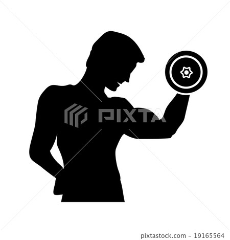 Silhouette of a man doing exercises with dumbbells 19165564